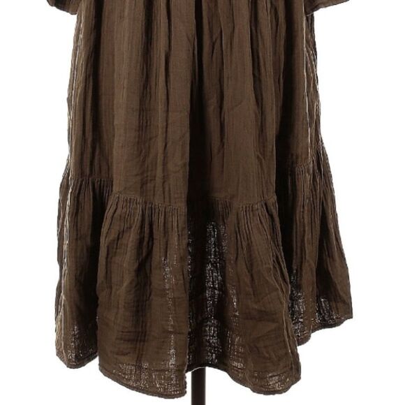 Xirena Cotton Gauze Chocolate Brown Bell Sleeve Peasant Tiered Dress Small - Picture 4 of 10